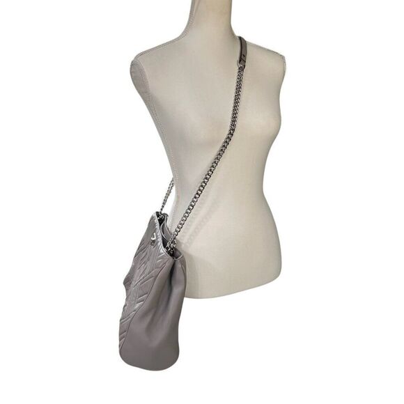 Michael Kors Quilted Leather Peyton Shoulder Bag Tote With Chain Strap Gray - Picture 6 of 14